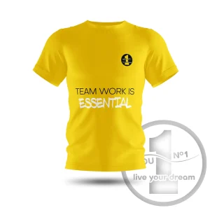 Camiseta „Team work is essential” amarela