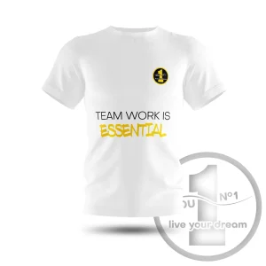 Camiseta „Team work is essential” branca