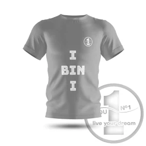 Camiseta „I BIN I” cinza
